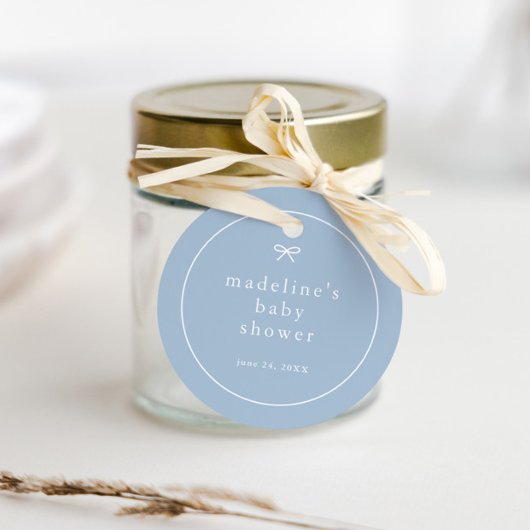 Étiquettes Cadeau Baby shower simple arc bleu roux