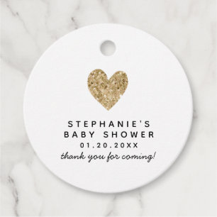 Étiquettes Cadeau Baby shower simple Gold Heart