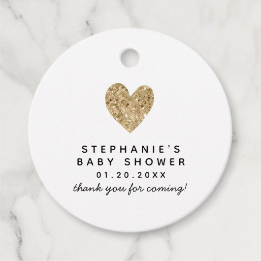 Étiquettes Cadeau Baby shower simple Gold Heart (Devant)