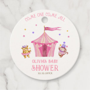 Étiquettes Cadeau Baby shower singe de cirque rose unique