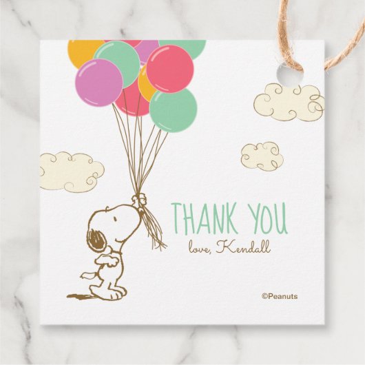Étiquettes Cadeau Baby shower Snoopy et Balloons (Dos)