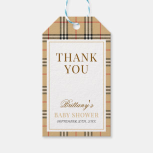 Étiquettes-cadeau Baby shower Tartan Beige