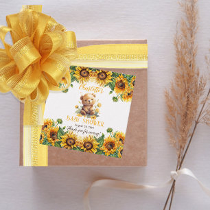 Étiquettes Cadeau Baby shower Teddy Bear et Sunflower