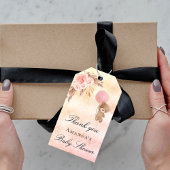 Étiquettes-cadeau Baby shower teddy blush pampas herbe merci