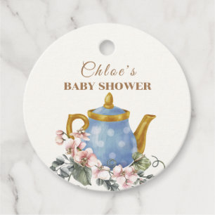 Étiquettes Cadeau Baby Shower Théière Fleur de Champ Vintage