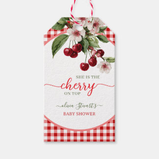 Étiquettes-cadeau Baby shower thème carreaux d'été Cerise