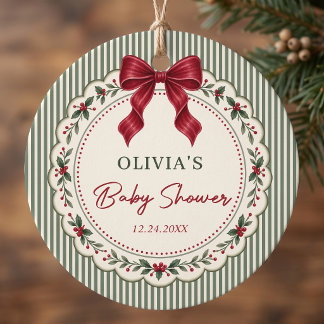 Étiquettes Cadeau Baby Shower Thème Noël Hiver Rayure Verte