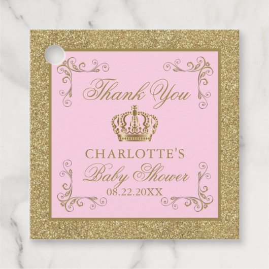 Étiquettes Cadeau Baby shower Tiara en or rose (Devant)