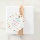 Étiquettes Cadeau Baby shower Twins colorés Jaune Chiffre rouge (En situation)