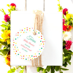 Étiquettes Cadeau Baby shower Twins colorés Jaune Chiffre rouge