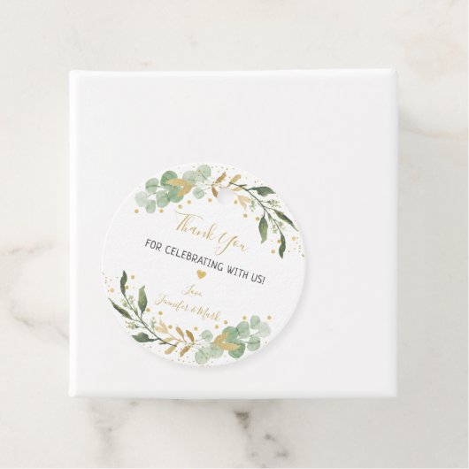 Étiquettes Cadeau Baby Shower Verdure Or Eucalyptus (En situation)