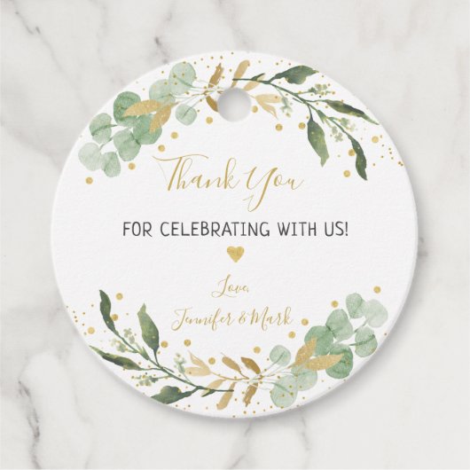 Étiquettes Cadeau Baby Shower Verdure Or Eucalyptus (Devant)