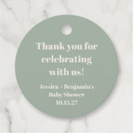 Étiquettes Cadeau Baby shower vert mignon personnalisé Merci