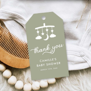 Étiquettes-cadeau Baby shower vert minimaliste moderne