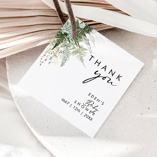 Étiquettes Cadeau Baby shower vert moderne Merci Carré