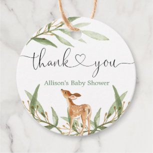 Étiquettes Cadeau Baby shower vert neutre pour les cerfs de bois