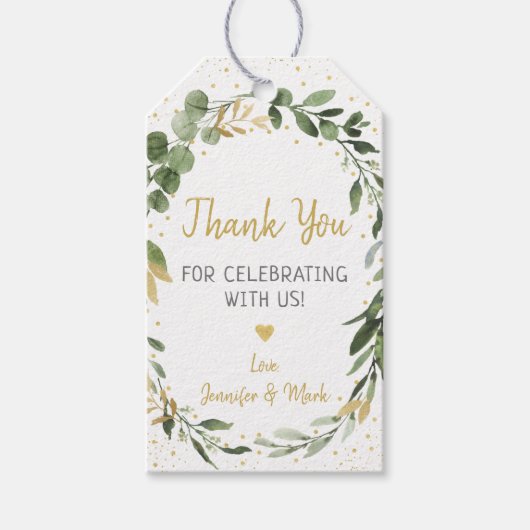 Étiquettes-cadeau Baby shower vert or Eucalyptus (Devant)