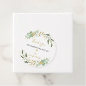 Étiquettes Cadeau Baby shower vert or Eucalyptus (En situation)