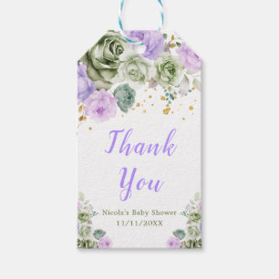 Étiquettes-cadeau Baby shower vert Sage et violet  Floral Merci