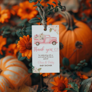 Étiquettes-cadeau Baby shower vintage de camion Citrouille Floral