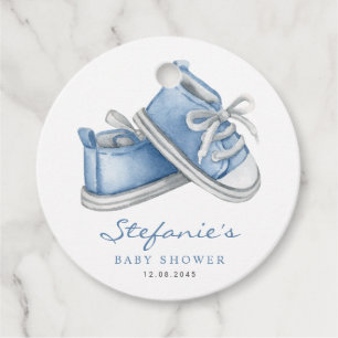 Étiquettes Cadeau Baby shower Watercolor Blue Baby Booties