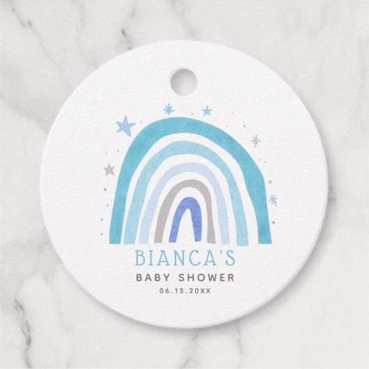 Étiquettes Cadeau Baby shower Whimsical Blue Rainbow (Devant)