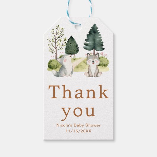 Étiquettes-cadeau Baby shower Wolf Woodland (Devant)