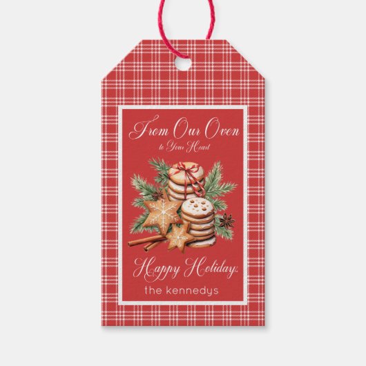 Étiquettes-cadeau Bac à biscuits rustique rouge et blanc (Devant)