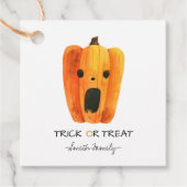 Étiquettes Cadeau Bac d'Halloween ou traiter l'aquarelle Citrouille  (Devant)