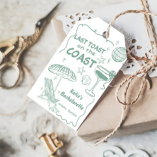 Étiquettes-cadeau Bachelorette verte Dernier Toast Coast Whimsical