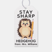 Étiquettes-cadeau Back to School Stay sharp hedgehog Cute Funny Pun (Dos)