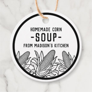 Étiquettes Cadeau Baguette à soupe de maïs noir et blanc avec des ép