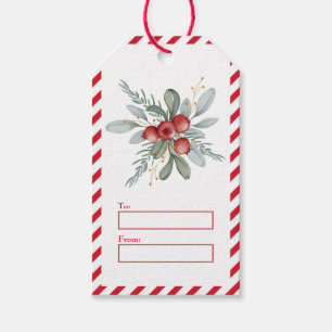 Étiquettes-cadeau Baie élégante et verdure, Joyeux Noël rouge