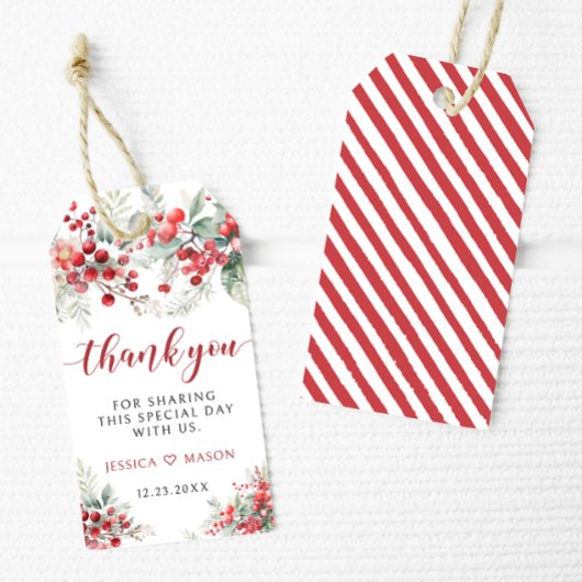 Étiquettes-cadeau Baies d'hiver rouges Noël merci mariage
