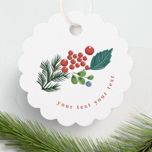Étiquettes Cadeau baies festives traditionnel vert & rouge noël