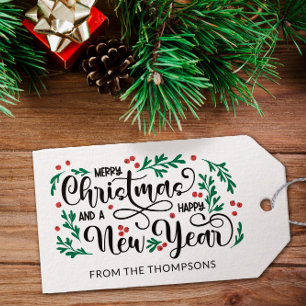Étiquettes-cadeau Baies rouges Joyeux Noël Bonne année de