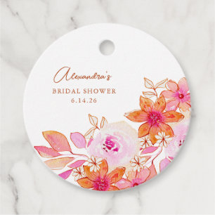 Étiquettes Cadeau Baigne Boho Aquarelle Fleurs Rose Orange pour Ente