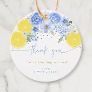 Étiquettes Cadeau Baigne de mariage Fleur Bleue Citron Principal