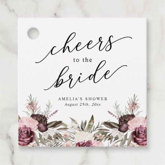 Étiquettes Cadeau Baigneuse de mariage floral bohème Bourgogne (Devant)