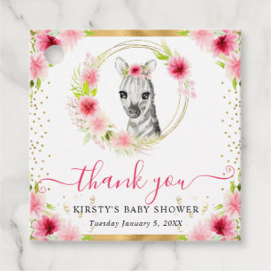 Étiquettes Cadeau Bain de bébé Fleurs de jungle zèbre mignon aquarel