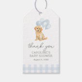 Étiquettes-cadeau Bain de bébé Gingham Bleu Golden Retriever (Devant)