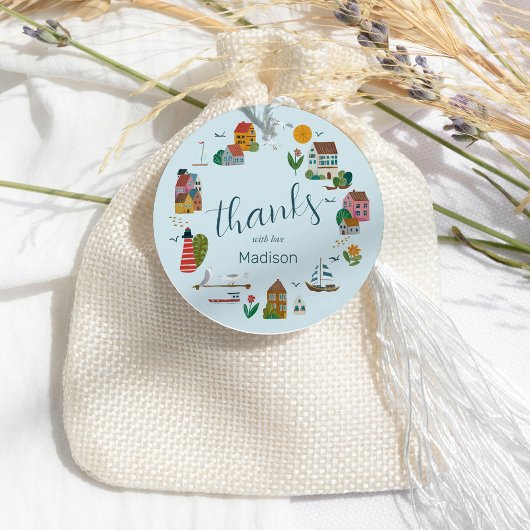 Étiquettes Cadeau Bain de bébé marin garçon bleu côtier