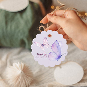 Étiquettes Cadeau Baisers à papillon et voeux bébé Douche Pourpre