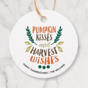 Étiquettes Cadeau Baisers citrouilles, Récolte Souhaite Thanksgiving