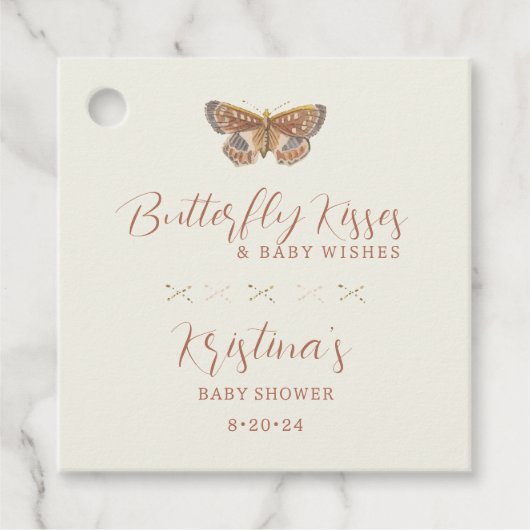 Étiquettes Cadeau Baisers papillon Bébé Fille Douche (Devant)