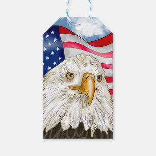 Étiquettes-cadeau Bald Eagle devant le drapeau américain Art patriot
