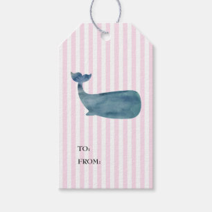 Étiquettes-cadeau Baleine Nautical Rose Preppy Stripe