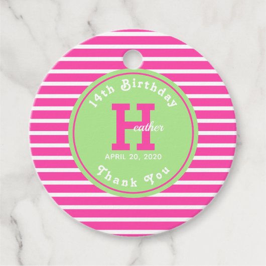 Étiquettes Cadeau Balise Anniversaire Pink ⎮ Blanc Vert Favoriser (Devant)