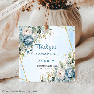 Étiquettes Cadeau Balise Aquarelle Dusty Blue Eucalyptus Gold Favori