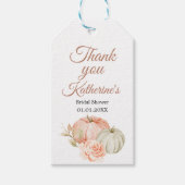 Étiquettes-cadeau Balise Automne Pêche et Citrouille vert Merci rust (Devant)